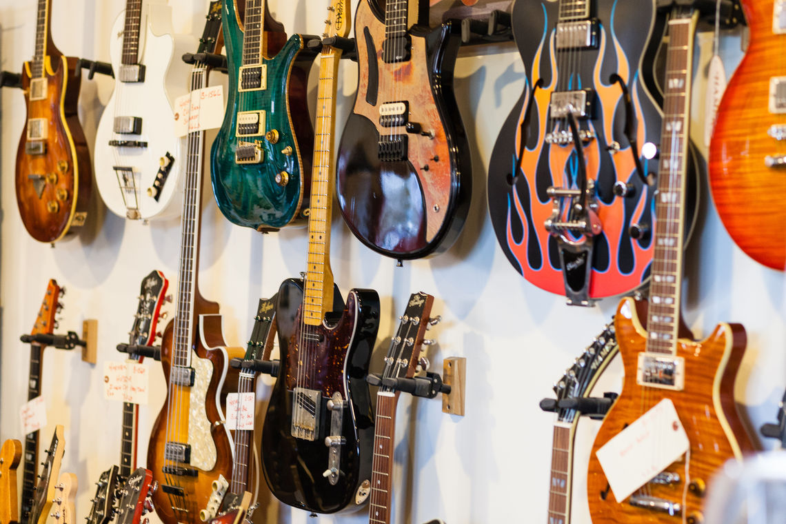 Photo: Collection of electric guitars at Roxy Guitar